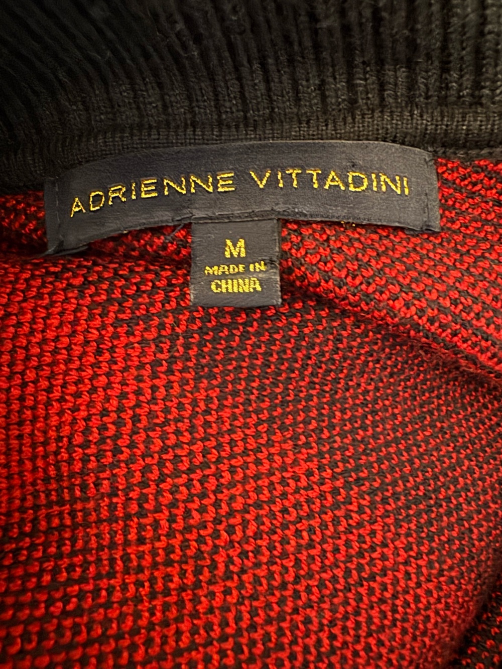 Adrienne Vittadini Red and Black Buffalo Plaid Button-Neck Sweater Holiday - Picture 4 of 6